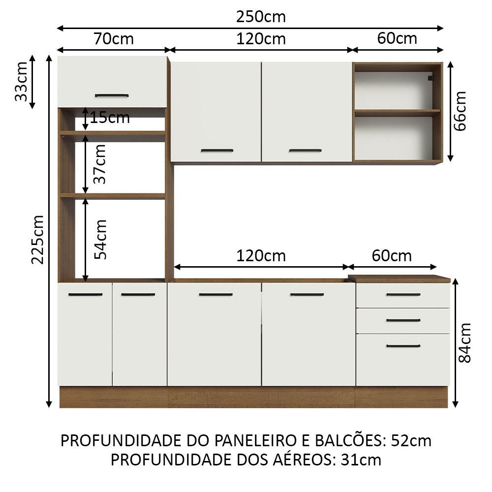 Armário de Cozinha Completa 250cm Rustic/Branco Agata Madesa 01
