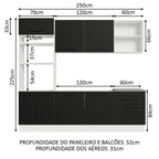 Armário de Cozinha Completa 250cm Branco/Preto Agata Madesa 01