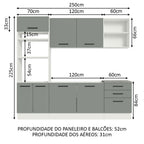 Armário de Cozinha Completa 250cm Branco/Cinza Agata Madesa 01