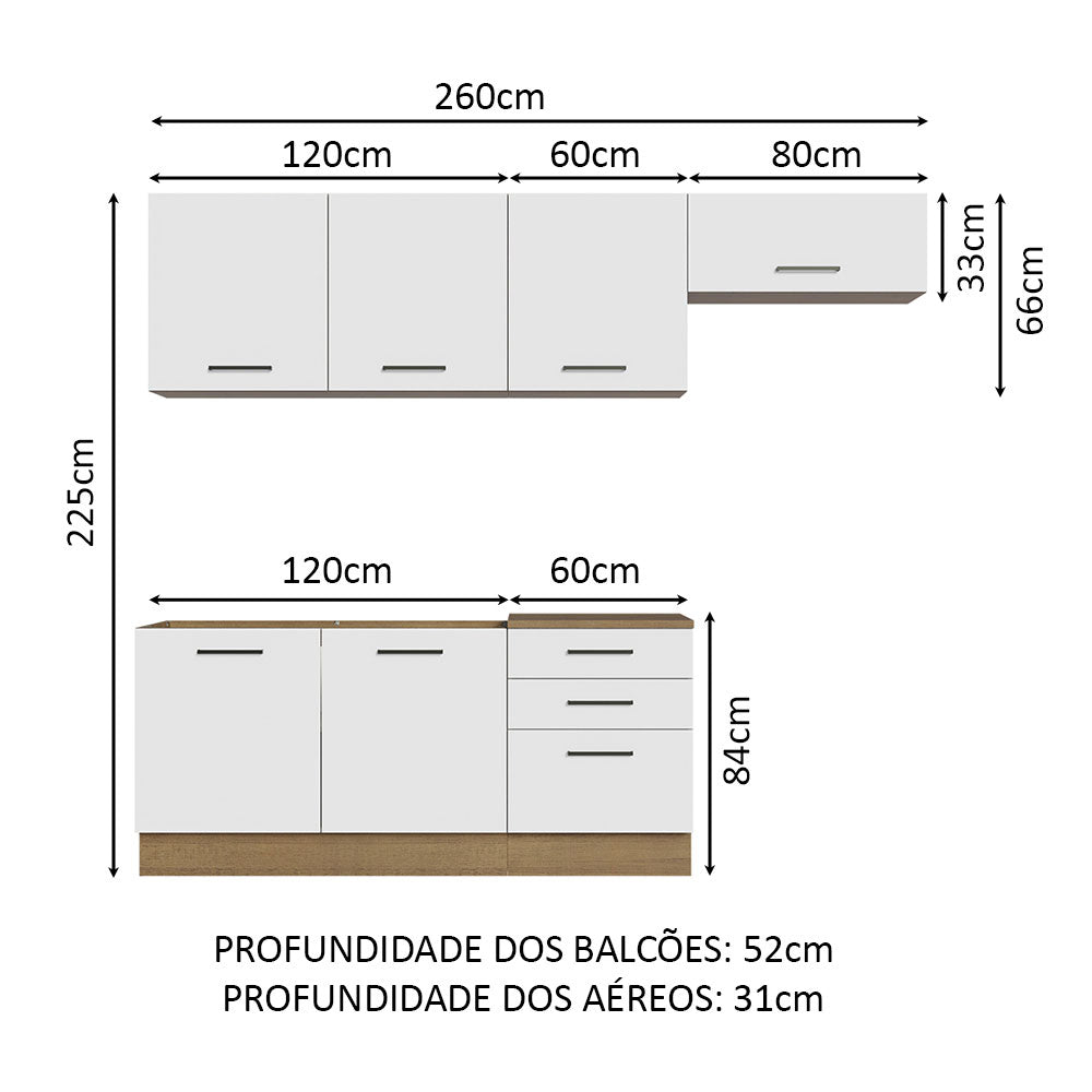 Armário de Cozinha Completa 260cm Rustic Branco Agata Madesa 02