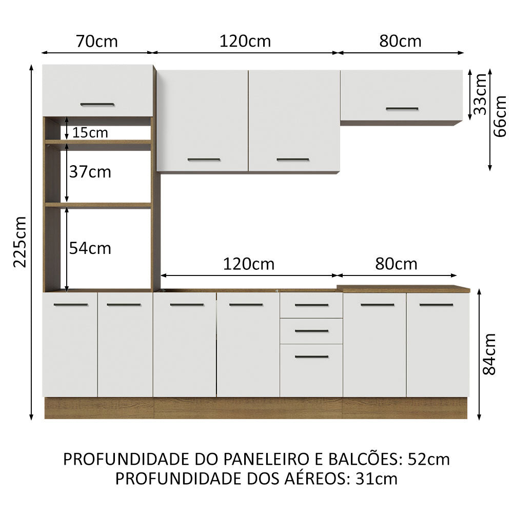 Armário de Cozinha Completa 270cm Rustic/Branco Agata Madesa 01