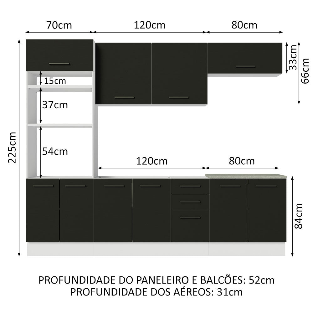 Armário de Cozinha Completa 270cm Branco/Preto Agata Madesa 01