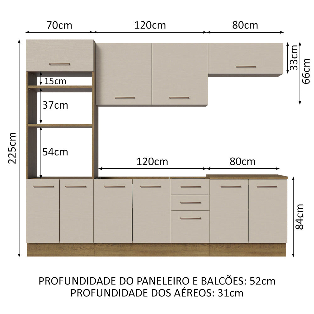 Armário de Cozinha Completa 270cm Rustic/Crema Agata Madesa 01