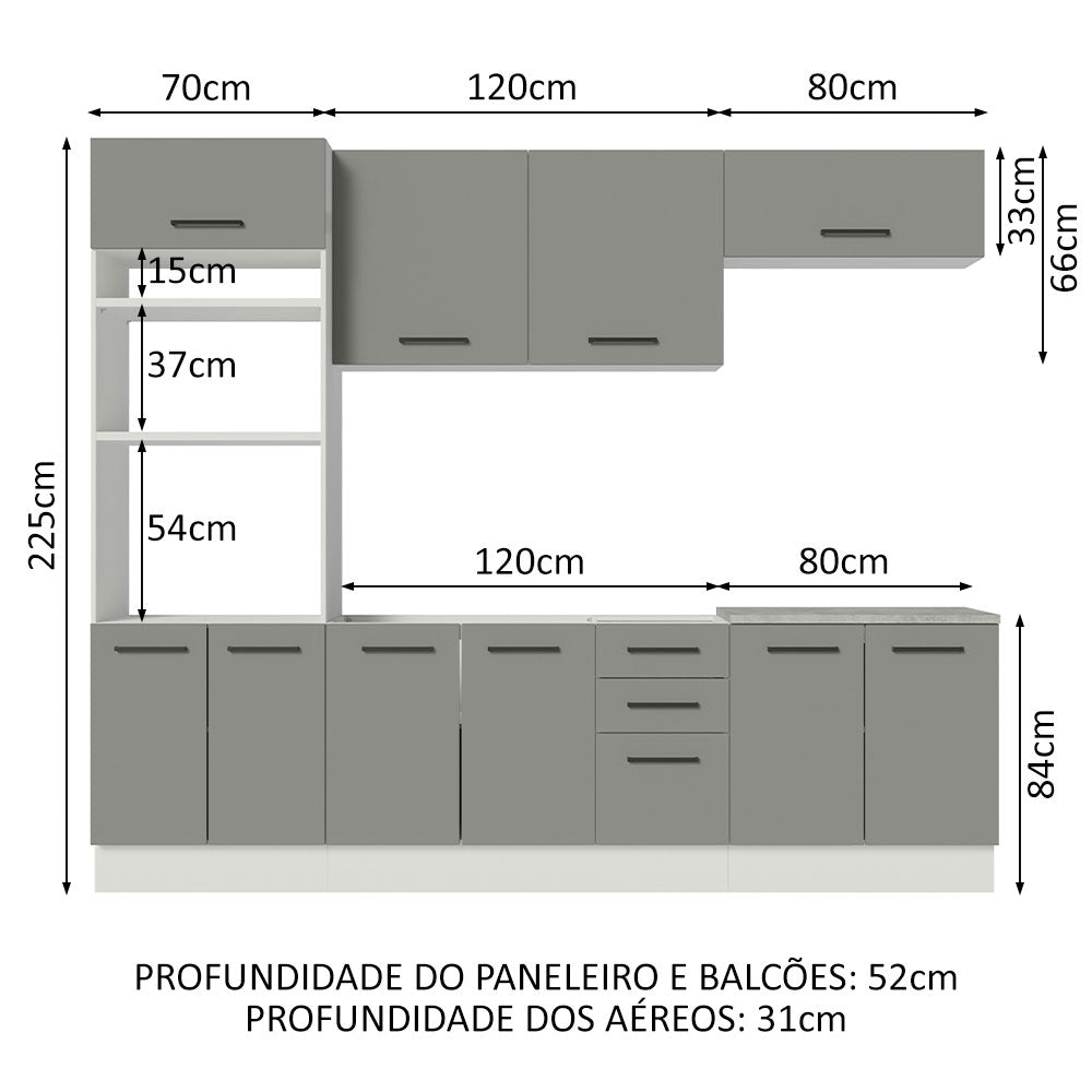 Armário de Cozinha Completa 270cm Branco Cinza Agata Madesa 01