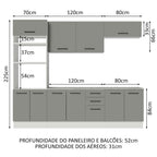 Armário de Cozinha Completa 270cm Branco Cinza Agata Madesa 02