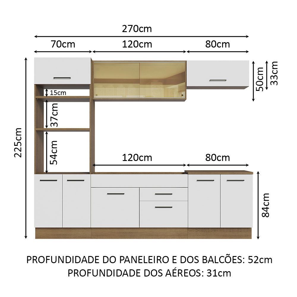 Armário de Cozinha Completa 270cm Rustic Branco Agata Madesa 03