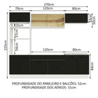 Armário de Cozinha Completa 270cm Branco Preto Agata Madesa 03