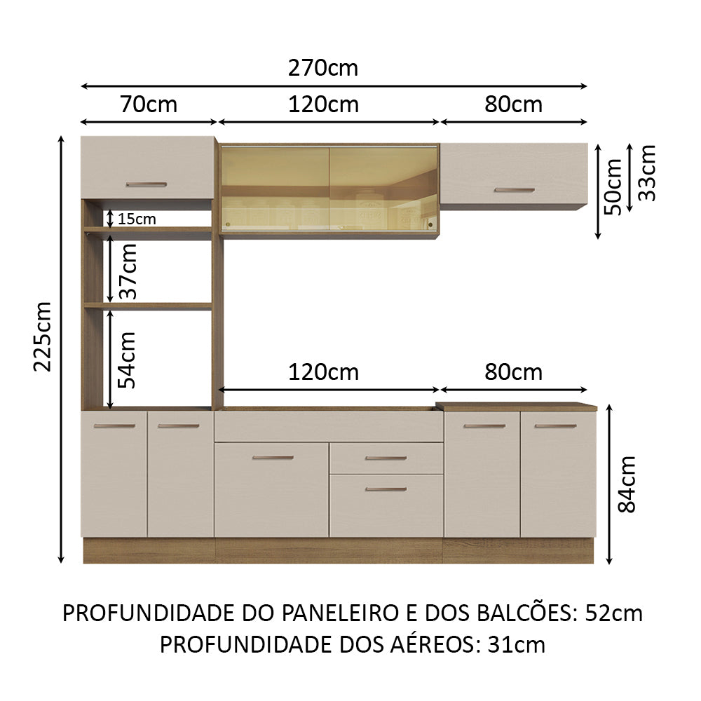 Armário de Cozinha Completa 270cm Rustic/Crema Agata Madesa 03
