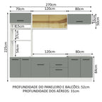 Armário de Cozinha Completa 270cm Branco Cinza Agata Madesa 03