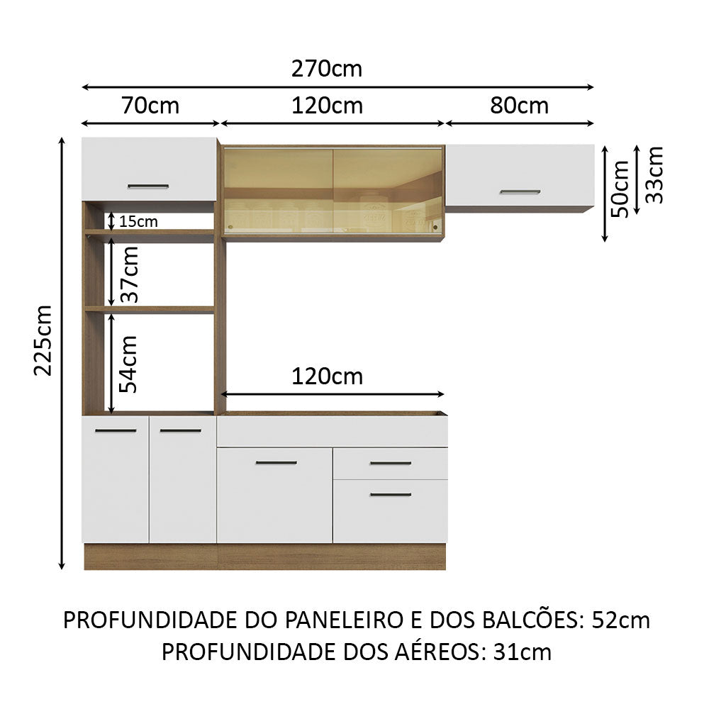 Armário de Cozinha Completa 270cm Rustic Branco Agata Madesa 04