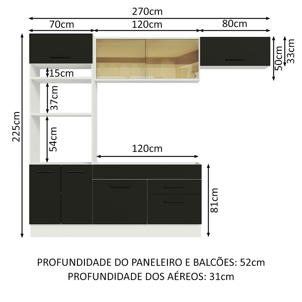 Armário de Cozinha Completa 270cm Branco Preto Agata Madesa 04