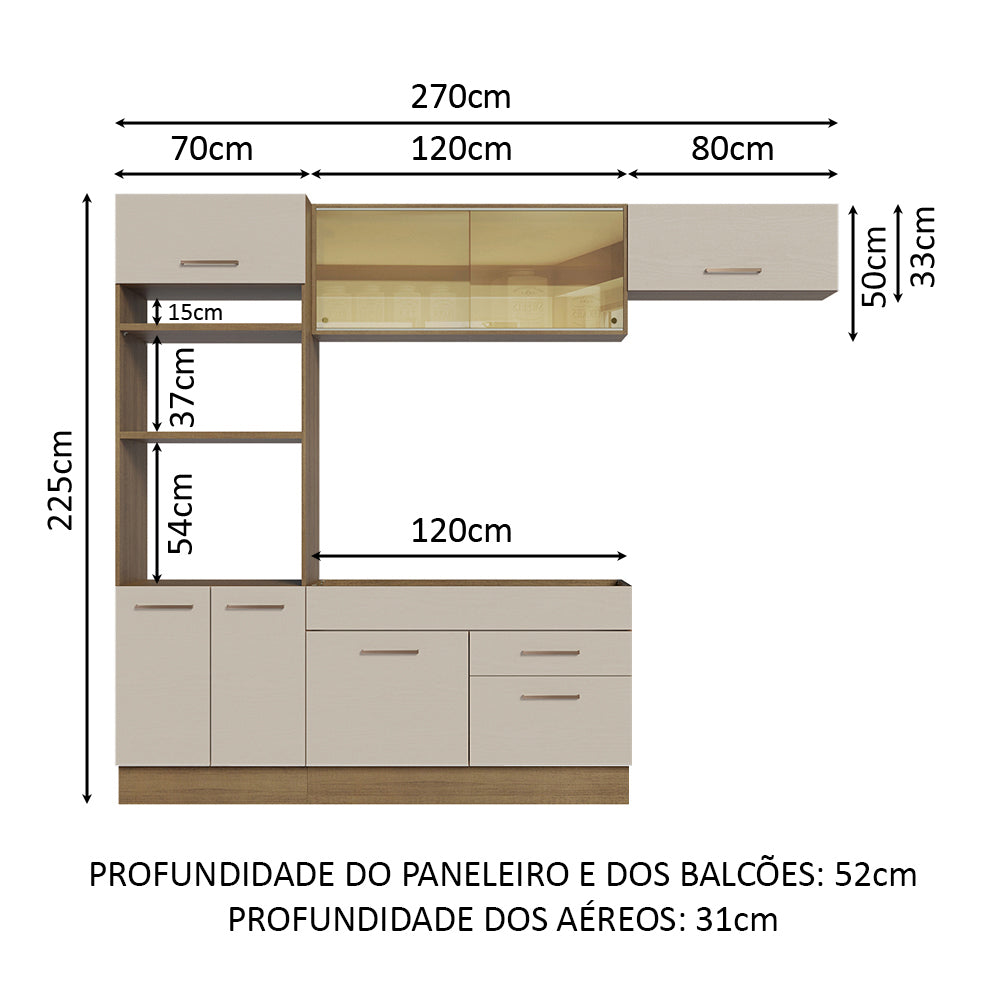 Armário de Cozinha Completa 270cm Rustic/Crema Agata Madesa 04