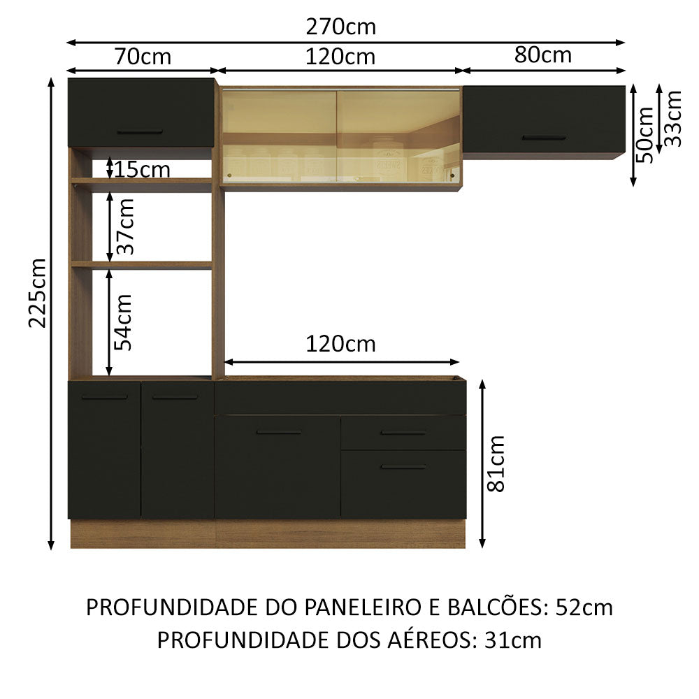 Armário de Cozinha Completa 270cm Rustic Preto Agata Madesa 04