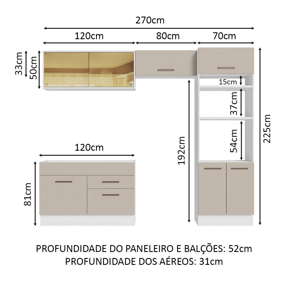 Armário de Cozinha Completa 270cm Branco/Crema Agata Madesa 05