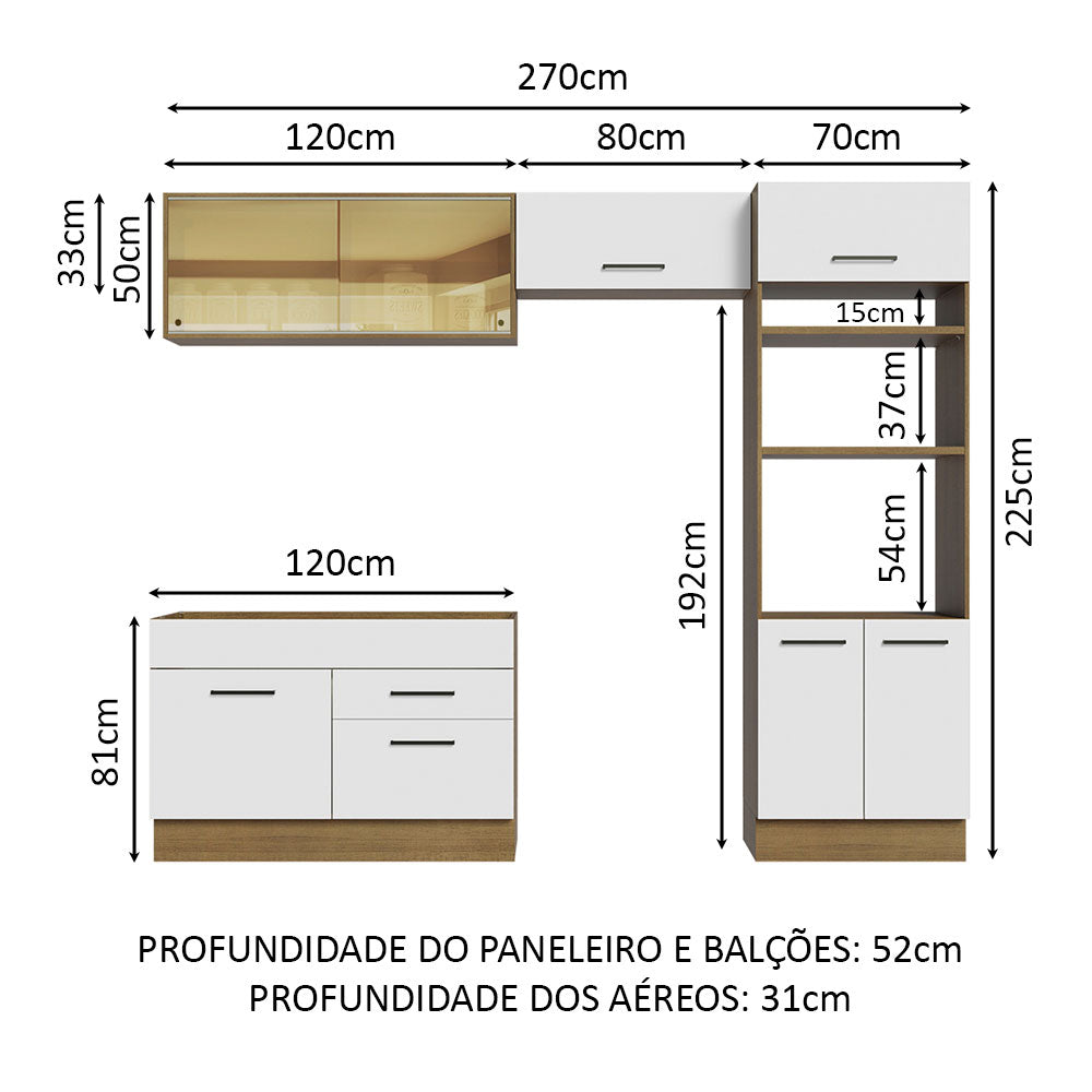 Armário de Cozinha Completa 270cm Rustic/Branco Agata Madesa 05