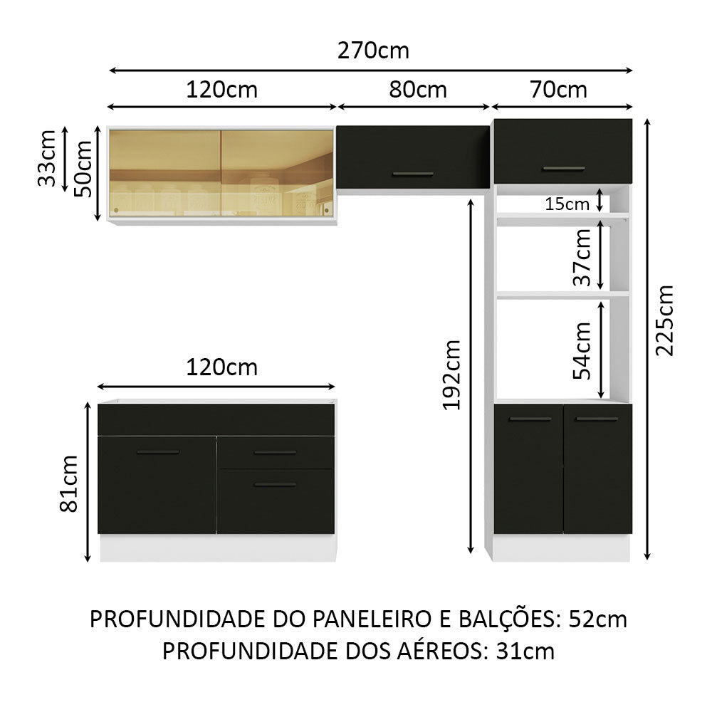 Armário de Cozinha Completa 270cm Branco/Preto Agata Madesa 05