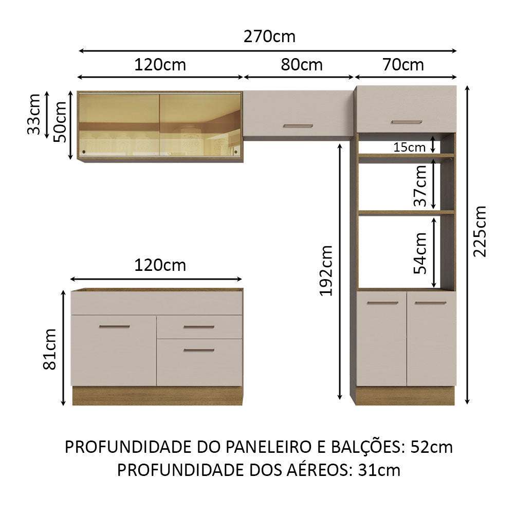 Armário de Cozinha Completa 270cm Rustic/Crema Agata Madesa 05