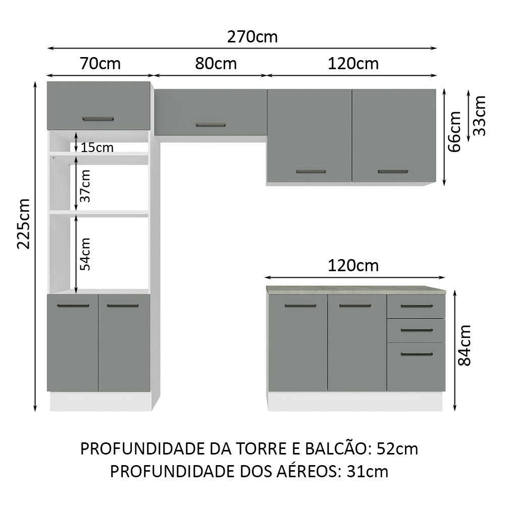 Armário de  Cozinha Completa 270cm Branco/Cinza Agata Madesa 07