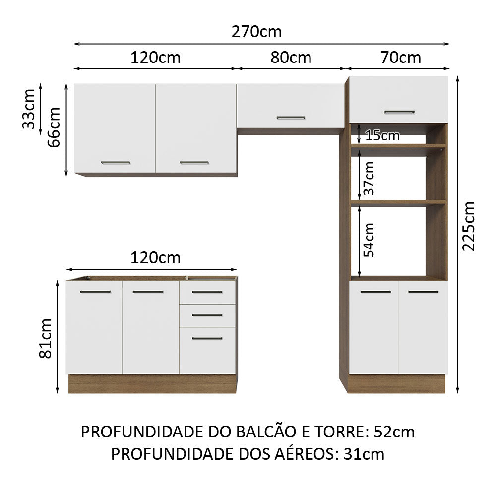 Armário de  Cozinha Completa 270cm Rustic/Branco Agata Madesa 08