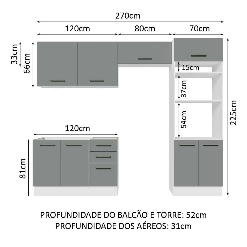 Armário de  Cozinha Completa 270cm Branco/Cinza Agata Madesa 08