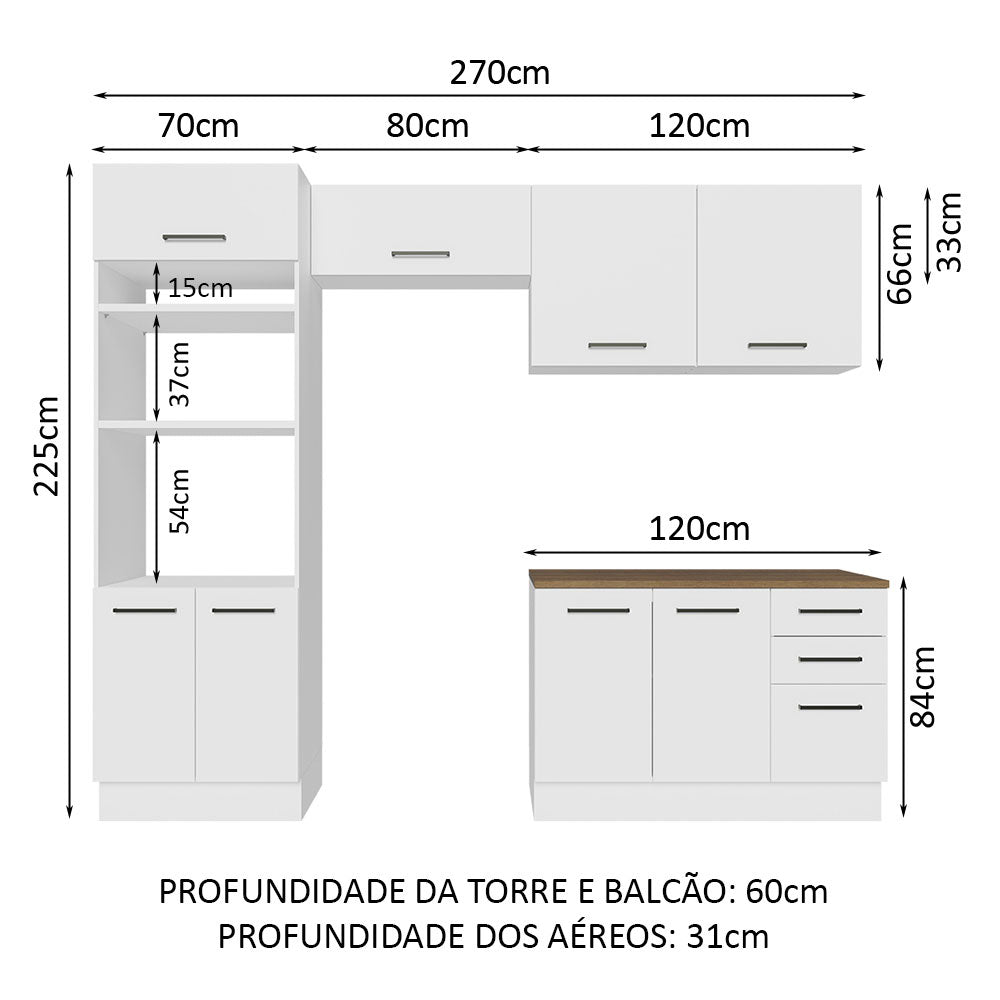 Armário de Cozinha Completa 270cm Branco/Rustic 60cm de Profundidade Agata Madesa 09