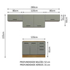 Armário de Cozinha Compacta 280cm Rustic/Cinza Agata Madesa 02
