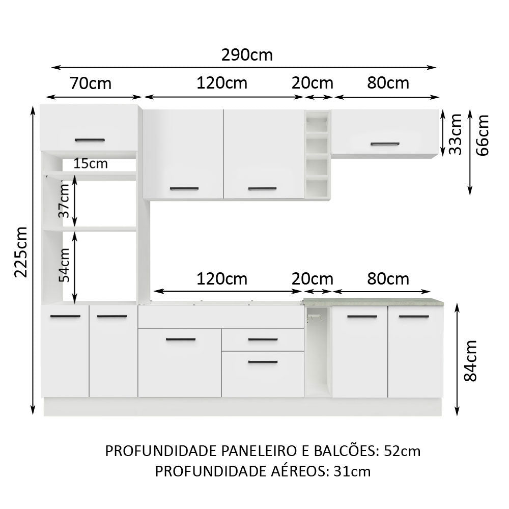 Armário de Cozinha Completa 290cm Branco Agata Madesa 01