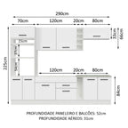 Armário de Cozinha Completa 290cm Branco Agata Madesa 01