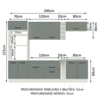Armário de Cozinha Completa 290cm Branco/Cinza Agata Madesa 02