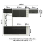 Armário de Cozinha Completa 290cm Branco/Preto Agata Madesa 02