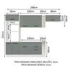 Armário de Cozinha Completa 290cm Branco/Cinza Agata Madesa 02