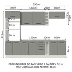 Armário de Cozinha Completa 290cm Branco Cinza Agata Madesa 06
