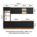 Armário de Cozinha Completa 310cm Rustic/Preto Agata Madesa 02