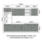 Armário de Cozinha Completa 310cm Branco/Cinza Agata Madesa 02