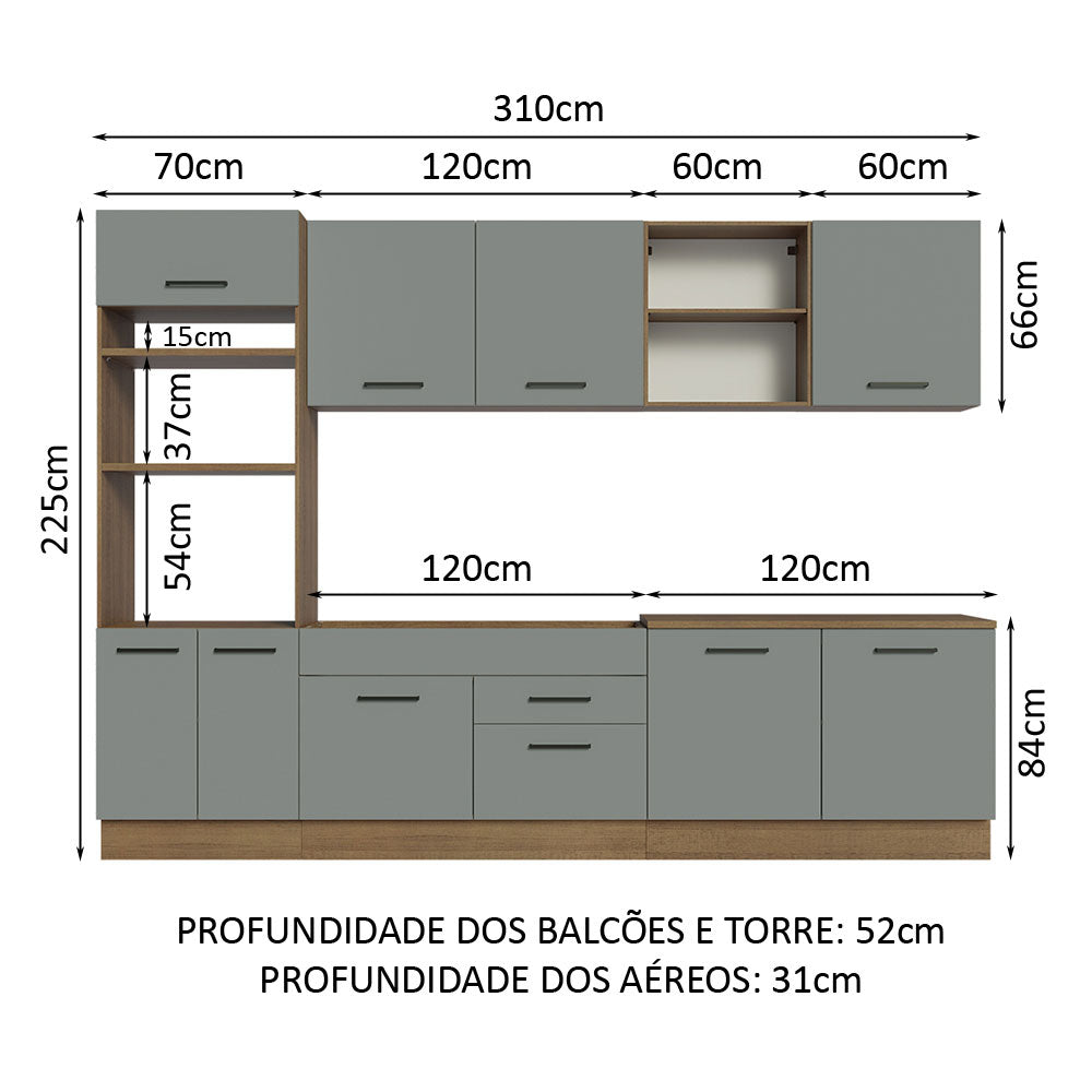 Armário de Cozinha Completa 310cm Rustic/Cinza Agata Madesa 02
