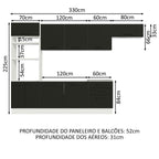 Armário de Cozinha Completa 330cm Branco Preto Agata Madesa 01