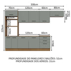 Armário de Cozinha Completa 330cm Rustic Cinza Agata Madesa 01