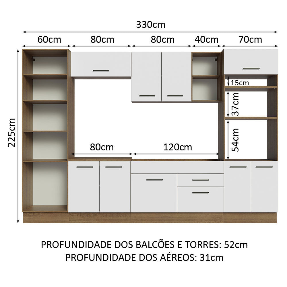 Armário de Cozinha Completa 330cm Rustic/Branco Agata Madesa 02