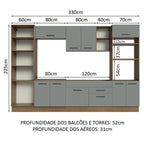 Armário de Cozinha Completa 330cm Rustic/Cinza Agata Madesa 02