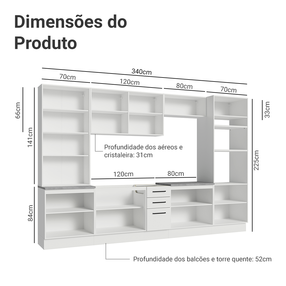 Armário de Cozinha Completa 340cm Branco Agata Madesa 01