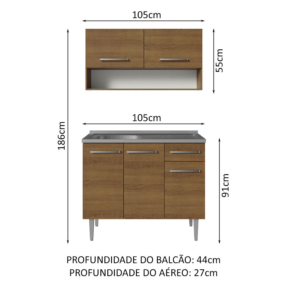 Armário de Cozinha Compacta 105cm com Pia Rustic Emilly Madesa 04
