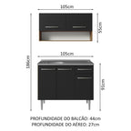 Armário de Cozinha Compacta 105cm com Pia Rustic/Preto Emilly Madesa 04