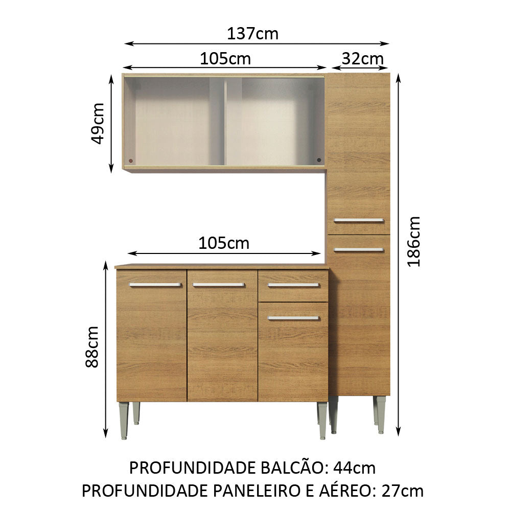 Armário de Cozinha Compacta 137cm Rustic Emilly Force Madesa 02