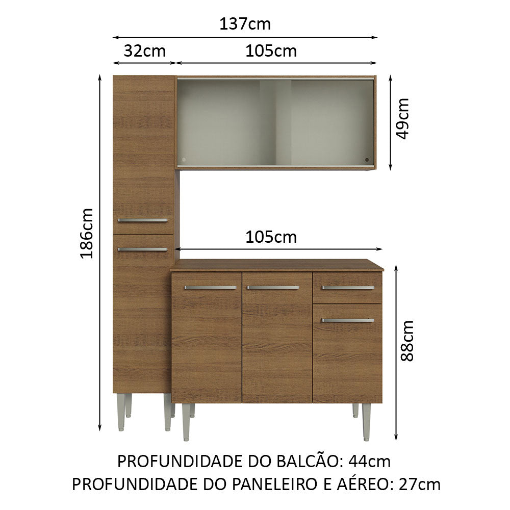 Armário de Cozinha Compacta 137cm Rustic Emilly Madesa 05