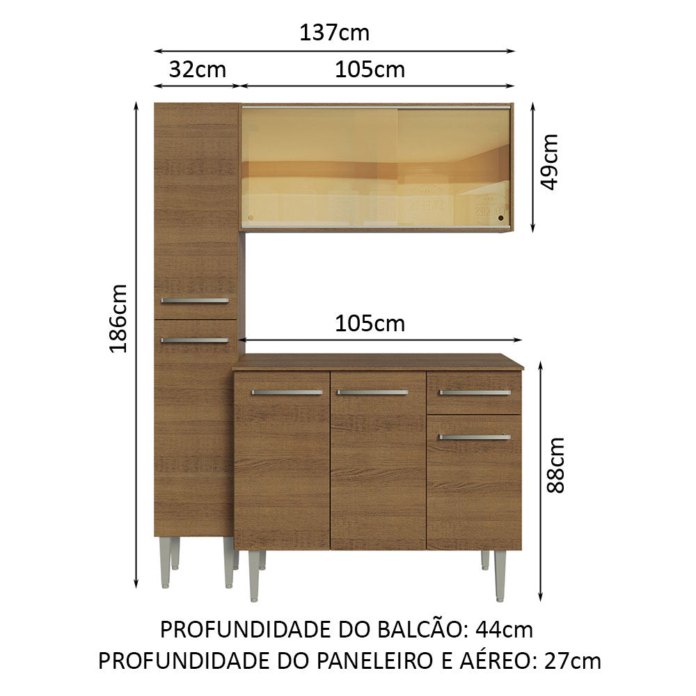 Armário de Cozinha Compacta 137cm Rustic Emilly Madesa 06