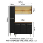 Armário de Cozinha Compacta 137cm Rustic/Preto Emilly Madesa 06