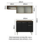 Armário de Cozinha Compacta 165cm Rustic/Preto Emilly Madesa 03