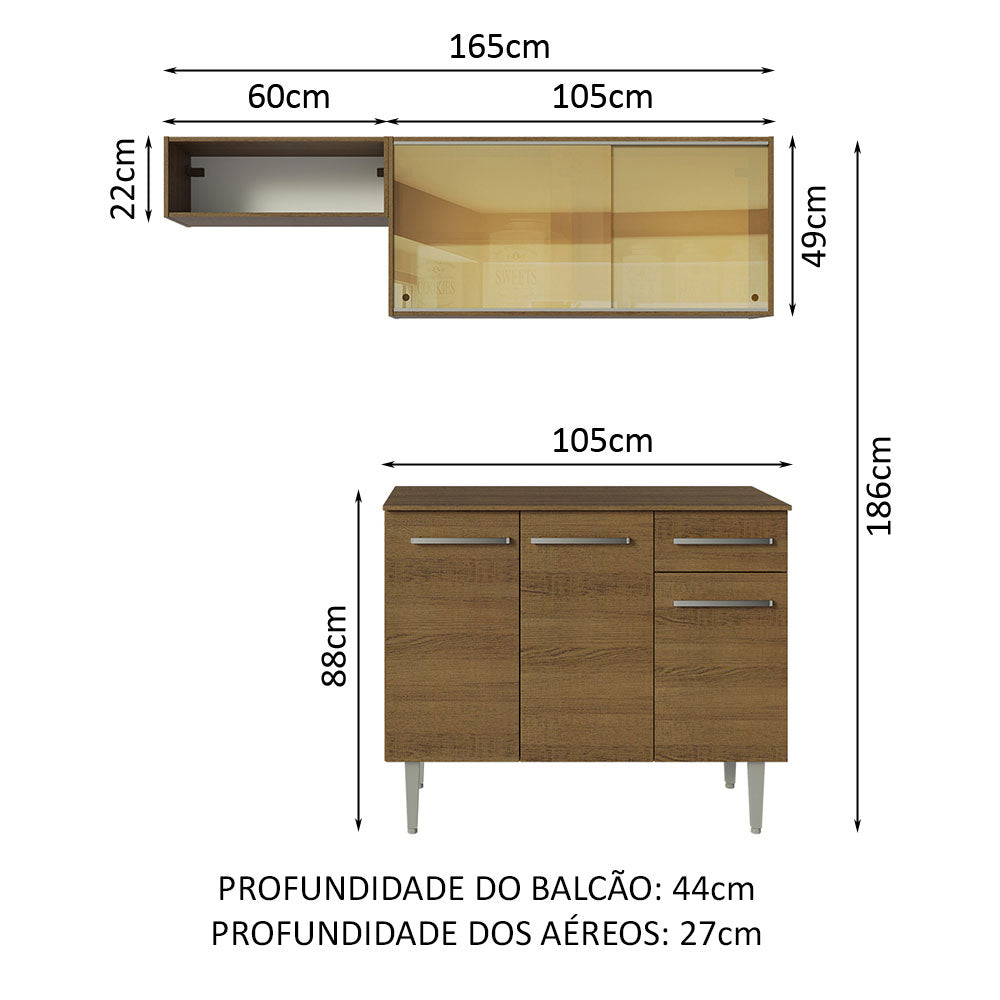 Armário de Cozinha Compacta 165cm Rustic Emilly Madesa 04