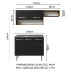 Armário de Cozinha Compacta 165cm com Pia Rustic/Preto Emilly Madesa 09