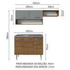 Armário de Cozinha Compacta 165cm com Pia Rustic/Cinza Emilly Madesa 09